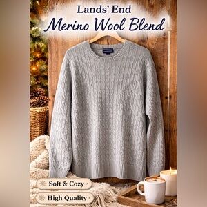 Lands end Crewneck Cable Knit Sweater 50% Merino wool Mens XL